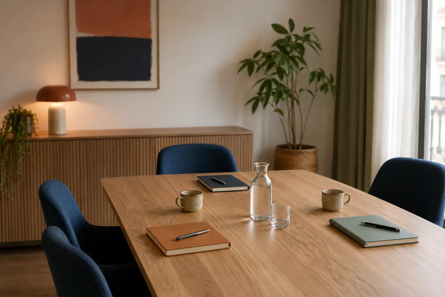 Table ronde aménagée pour une conversation professionnelle